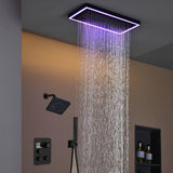 Matte Black or Brushed Gold or Brushed Nickel 16 x 8 inch rainfall Flush mount  Shower Head 3-Way Thermostatic Shower Faucet with 6'' regular head