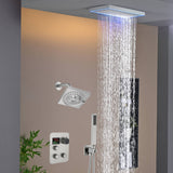 Matte Black or Brushed Gold or Brushed Nickel 16 x 8 inch rainfall Flush mount  Shower Head 3-Way Thermostatic Shower Faucet with 6'' regular head