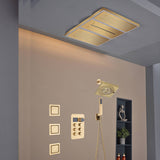 Flush Mount 24 X 16 inch or 48 x 8 inch Rainfall Waterfall 64 LED Light Shower Head with 6-Way Thermostatic Faucet, Body Jets, and High-Pressure Wall Mount Head