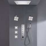 Flush mount 20 inch Rainfall Waterfall shower head 6 way Digital display thermostatic Shower Faucet with Dual Regular Heads and Body Jets