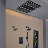 Flush Mount 24 X 16 inch or 48 x 8 inch Rainfall Waterfall 64 LED Light Shower Head with 6-Way Thermostatic Faucet and High-Pressure Wall Mount Regular Shower Head