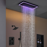 Matte Black or Brushed Gold or Brushed Nickel 16 x 8 inch rainfall Flush mount  Shower Head 3-Way Thermostatic Shower Faucet with 6'' regular head