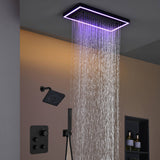 Matte Black or Brushed Gold or Brushed Nickel 16 x 8 inch rainfall Flush mount  Shower Head 3-Way Thermostatic Shower Faucet with 6'' regular head