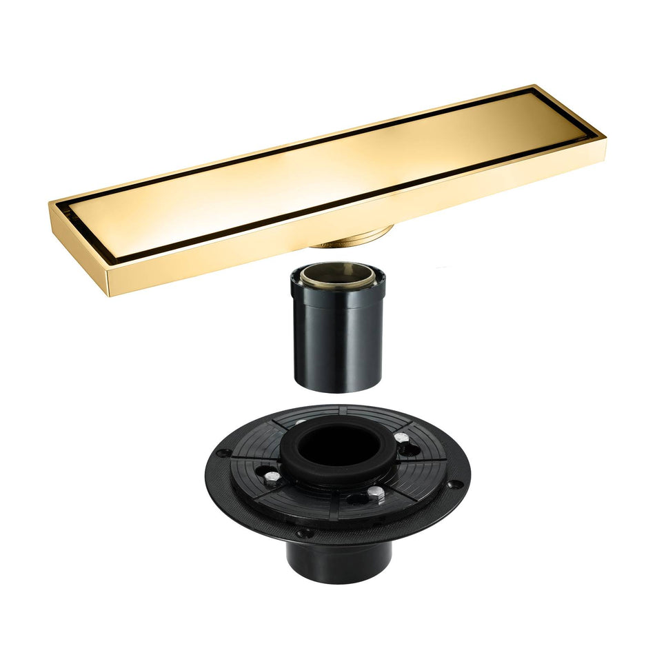 Polished Gold brass 11.8-inch brass Shower Floor Drain with Removable Strainer Cover and Square Anti-clogging