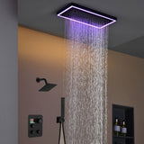 Matte Black or Brushed Gold or Brushed Nickel 16 x 8 inch rainfall Flush mount  Shower Head 3-Way Thermostatic Shower Faucet with 6'' regular head