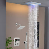 Matte Black or Brushed Gold or Brushed Nickel 16 x 8 inch rainfall Flush mount  Shower Head 3-Way Thermostatic Shower Faucet with 6'' regular head