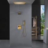 Brushed Gold 3-Way Thermostatic Shower Faucet with Optional Digital Display, 20-inch Flush-Mounted LED-Lit Bluetooth Music Shower Head and Regular Head