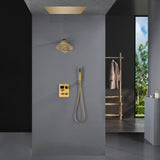 Brushed Gold 3-Way Thermostatic Shower Faucet with Optional Digital Display, 20-inch Flush-Mounted LED-Lit Bluetooth Music Shower Head and Regular Head