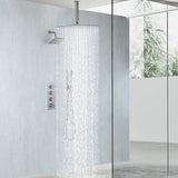Brushed Nickel Rainfall Shower Head System: Available in 12'' or 16'', Optional LED Light, High Pressure, 3-Way Thermostatic Faucet, Simultaneous or Separate Functionality, with Optional Digital Display