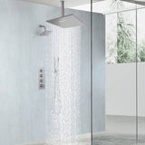 Brushed Nickel Rainfall Shower Head System: Available in 12'' or 16'', Optional LED Light, High Pressure, 3-Way Thermostatic Faucet, Simultaneous or Separate Functionality, with Optional Digital Display
