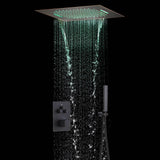 64 LED light Bluetooth Music 20-inch Rainfall Waterfall Flush Mounted Oil Rubbed Bronze 3-Way Thermostatic Shower Faucet System