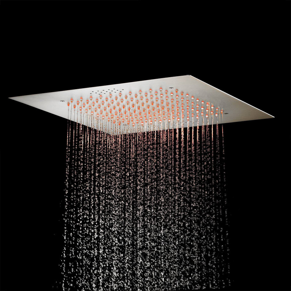Brushed Gold or Matte Black Or Brushed Nickel 20-Inch Rainfall Shower Head: Bluetooth Music and 64 LED Lights for an Immersive Shower Experience, Flush Mounted for a Sleek Look