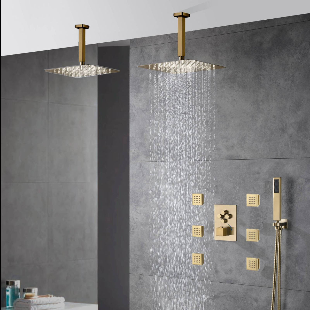 Brushed Gold 4-Way Thermostatic Shower Faucet System: Choose 12'' or 1 ...