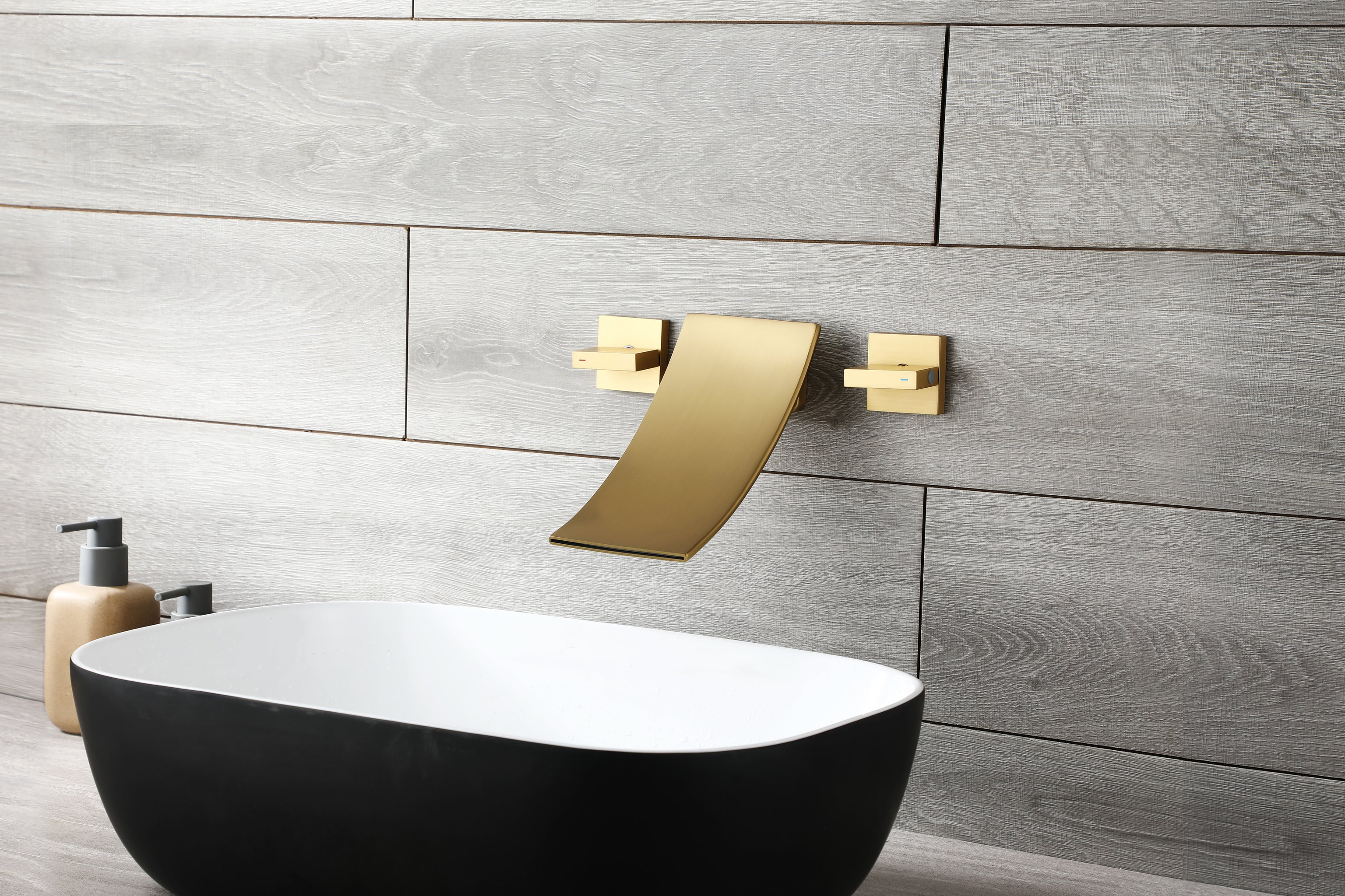 Brushed Gold Wall Mount Waterfall Bathroom Sink Faucet with Overflow B ...