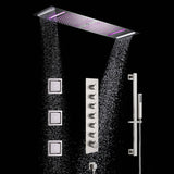 64 LED colors music led flushed in 36x12 inch 4 functions shower head 6 way thermostatic shower faucet with flush 4 inch body jets