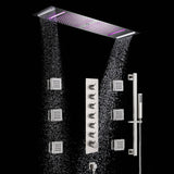 64 LED colors music led flushed in 36x12 inch 4 functions shower head 6 way thermostatic shower faucet with flush 4 inch body jets