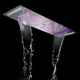 Brushed Nickel or brushed gold or matte black 36-Inch Rainfall Waterfall Water Column 4 functions Shower Head with Bluetooth Music and 64 LED Lights