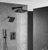 Matte Black Wall Mount 6" Regular Shower Head with 12" or 16" Rainfall Head, 3-Way Thermostatic System