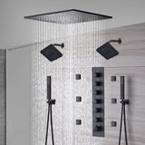 20-Inch or 24-Inch Matte Black Flush Mount Rainfall Shower System: Complete with 6-Way Thermostatic Valve and 6 Body Jets and Dual Regular Heads