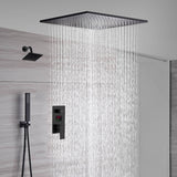 Matte Black 20-Inch or 24-Inch Ceiling Mount Rainfall Shower System with 3-Way Digital Regular Rough-In Valve and Wall Mount 6-Inch High Water Pressure Brass Shower Head