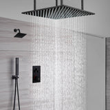 Matte Black Rainfall Shower System with 20-inch or 24-inch Rain Head and Regular Head - 3-Way Thermostatic Shower Faucet