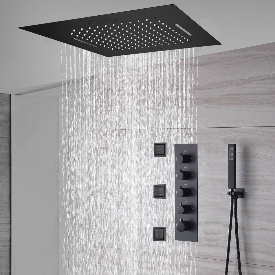 20'' Or 24'' Matte Black 4-Way Thermostatic Shower Faucet with Body Jets