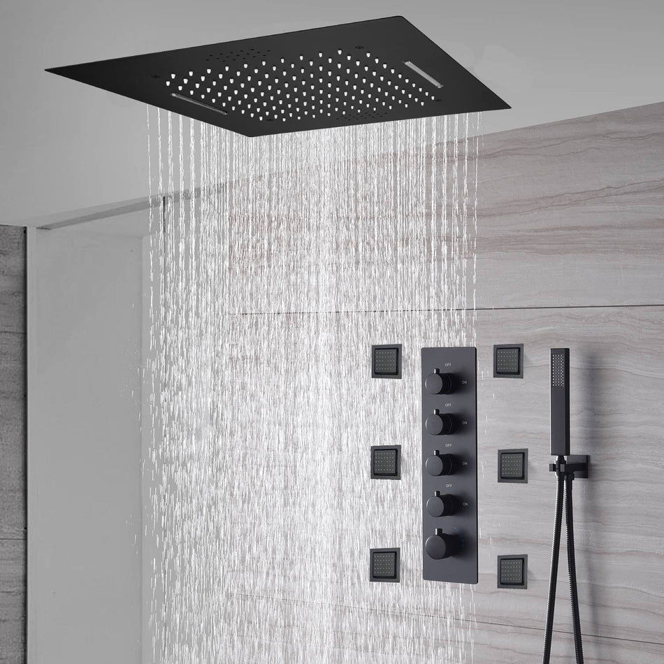 20'' Or 24'' Matte Black 4-Way Thermostatic Shower Faucet with Body Jets
