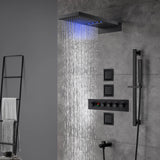 22-Inch Matte Black 4-Way Digital Thermostatic Shower Faucet - Rainfall, Waterfall, and 4-Inch Body Jet