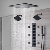 20-Inch or 24-Inch Matte Black Flush or Ceiling Mount Rainfall Waterfall Shower System: Complete with 6-Way Thermostatic Valve and 6 Body Jets and Dual Regular Head
