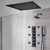 20-Inch or 24-Inch Matte Black Flush or Ceiling Mount Rainfall Waterfall Shower System: Complete with 5-Way Thermostatic Valve and 6 Body Jets and Regular Head