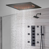 20-Inch or 24-Inch Matte Black Flush or Ceiling Mount Rainfall Waterfall Shower System: Complete with 5-Way Thermostatic Valve and 6 Body Jets and Regular Head
