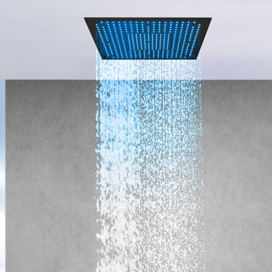 16" Flush Mounted Ceiling Rain Shower Head: Brushed Nickel, Gold, or Matte Black with 64 LED Lights
