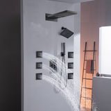 22" Rainfall Waterfall Shower System with 6-Way Thermostatic Faucet, Single Regular Head,6 Body Jets