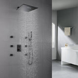Matte Black 3-Way Thermostatic Shower System: 12'' or 16'' Rain Head, Optional LED, Simultaneous Function
