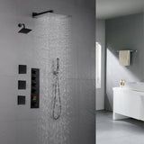 Matte Black Wall mount 12 inch or 16 inch rainfall shower head wall mount 6 inch high water pressure regular shower head 4 way thermostatic shower faucet with body jets