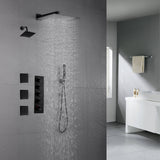 Matte Black Wall mount 12 inch or 16 inch rainfall shower head wall mount 6 inch high water pressure regular shower head 4 way thermostatic shower faucet with body jets
