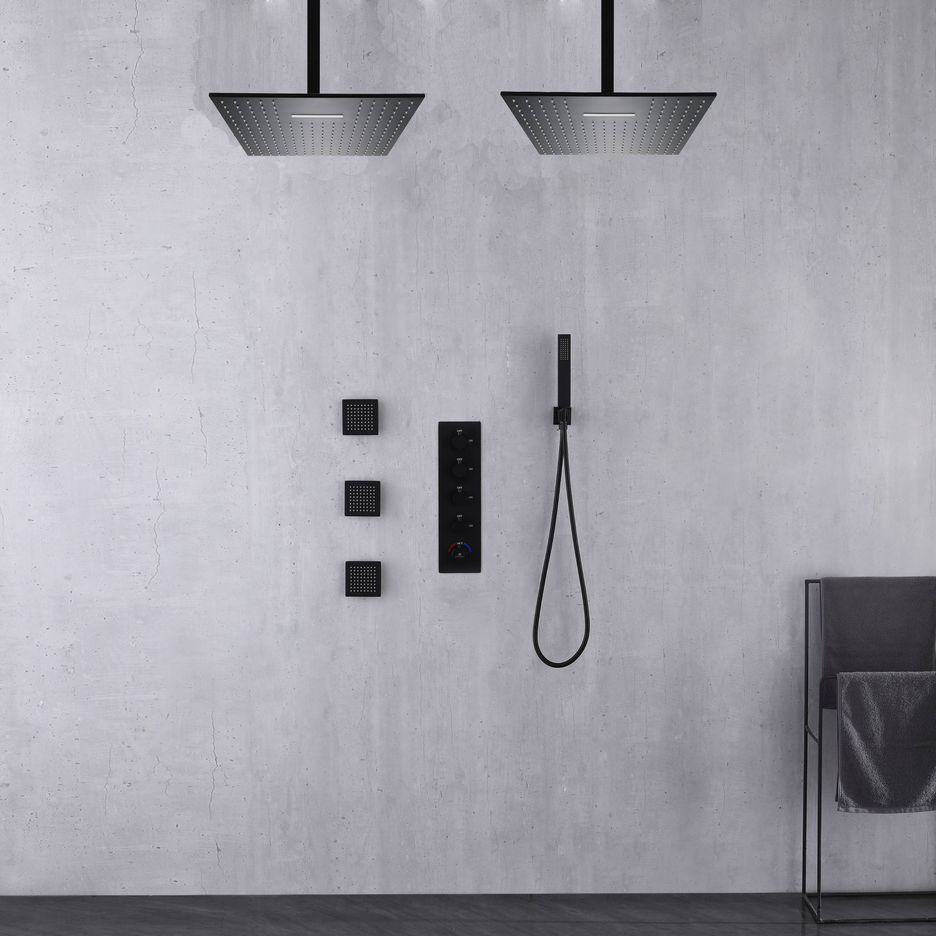 12 inch or 16 inch Matte Black Rainfall or Rainfall Waterfall Shower S ...