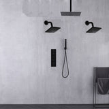 Matte Black Ceiling Mount 4-Way Digital Thermostatic Shower Faucet with Dual 6" Regular Head