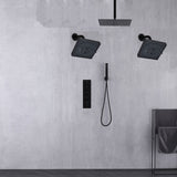 Matte Black Ceiling Mount 4-Way Digital Thermostatic Shower Faucet with Dual 6" Regular Head