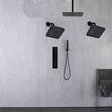 Matte Black Ceiling Mount 4-Way Digital Thermostatic Shower Faucet with Dual 6" Regular Head