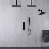 Ceiling Mounted Matte Black 4-Way Digital Thermostatic Shower Faucet with  6-Inch Regular Head, and Dual Rainheads 12-Inch or 16-Inch Size Options