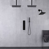 Ceiling Mounted Matte Black 4-Way Digital Thermostatic Shower Faucet with  6-Inch Regular Head, and Dual Rainheads 12-Inch or 16-Inch Size Options