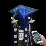 16" Brushed Nickel Flush Mount 6-Way Thermostatic Shower System: Dual Heads, 6 Body Jet