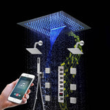 16" Brushed Nickel Flush Mount Shower System: 6-Way Thermostatic Valve, Dual Heads, 6 Body Jets