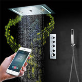 64 LED colors music led flushed in 24x12 inch 3 functions shower head 4 way thermostatic shower faucet ,4 finish colors options