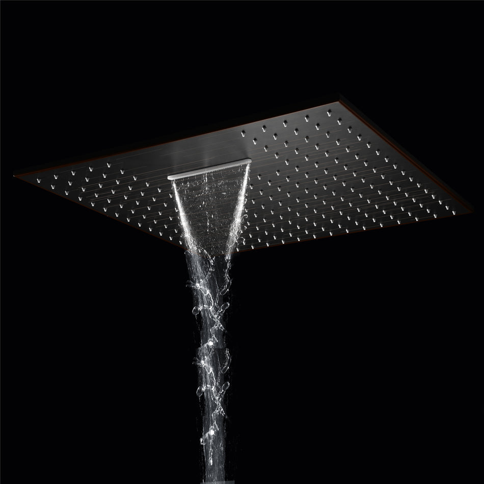 Oil Rubbed Bronze Ceiling Mount 20-Inch Rainfall Waterfall Shower Head with 4-Way Thermostatic System, Body Jets