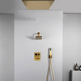 20 inch ceiling or flush mount Brushed gold 3 way thermostatic shower faucet with high pressure 6 '' head  and handle sprayer
