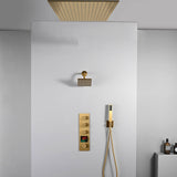 20 inch ceiling or flush mount Brushed gold 3 way thermostatic shower faucet with high pressure 6 '' head  and handle sprayer