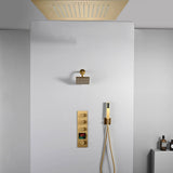 20 inch ceiling or flush mount Brushed gold 3 way thermostatic shower faucet with high pressure 6 '' head  and handle sprayer