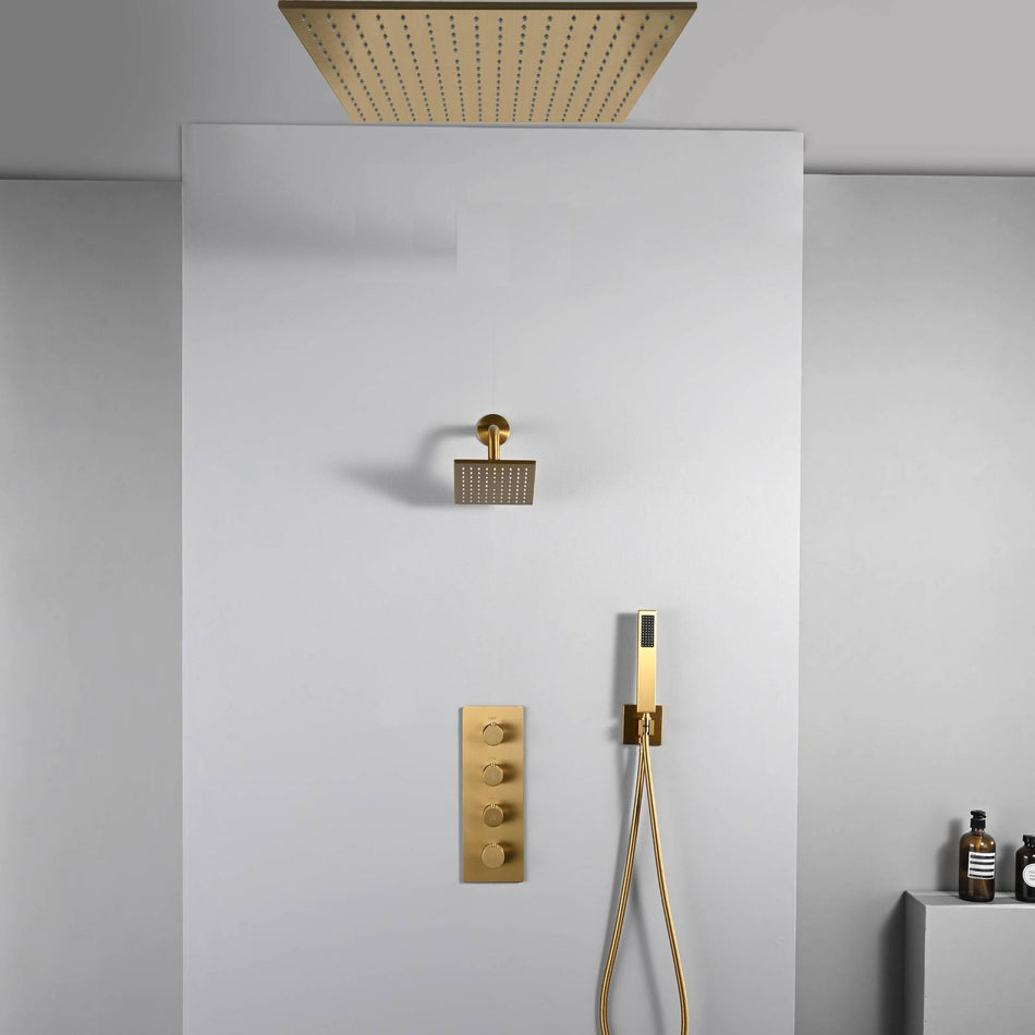 20 inch ceiling or flush mount Brushed gold 3 way thermostatic shower ...
